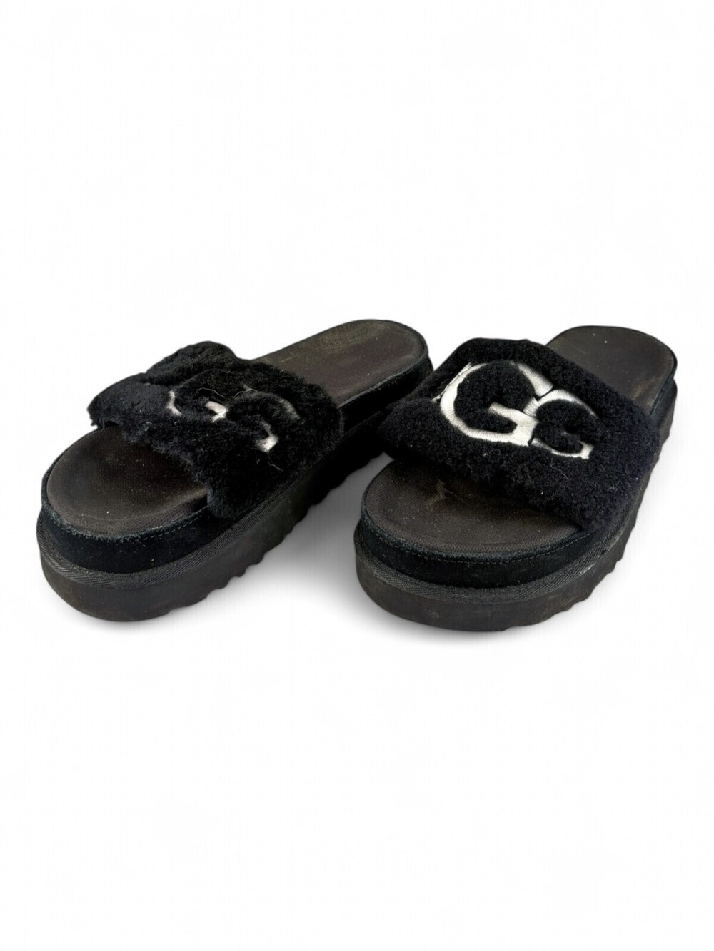 UGG Black Shearling Platform Slide Sandals Sz 9